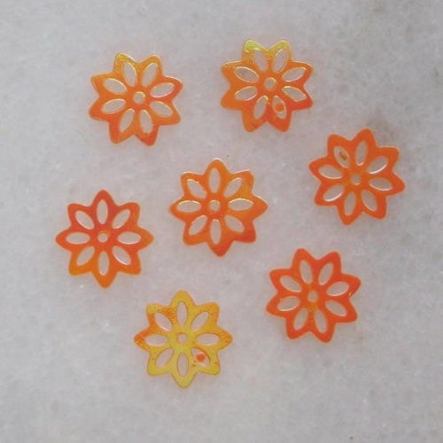 50 confettis paillettes sequins fleurs étoiles orange avec reflet effet nacré 10mm de diamètre ♥♥♥ scrapbooking couture b47