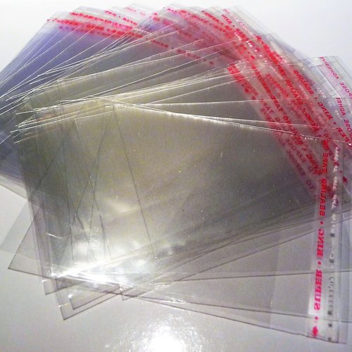 10 pochettes transparente 13cm avec ouverture rabat à ruban adhésif autocollant repositionnable pour rangement photo timbre cd dvd  a49