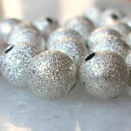 5 perles boule à micro facettes en métal argenté 8mm pour bijoux a27
