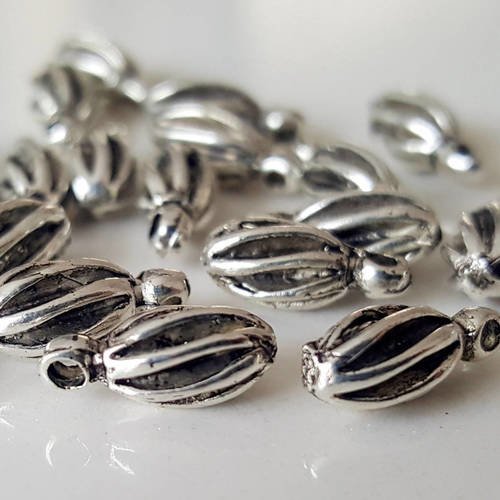 12 pendentifs perles pointe olive en métal argenté 11mm 