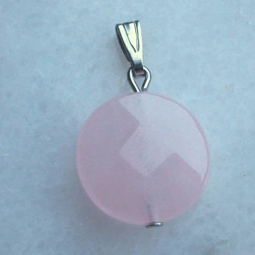 1 pendentif quartz rose pièce à facette 15mm facetté percé pierre fine gemme pierre naturelle semi précieuse a37