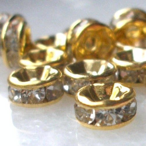 10 perles ronde rondelle 6mm intercalaires connecteurs intermédiaires en métal doré et strass b16