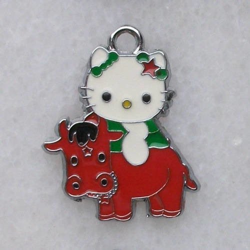 1 pendentif chat vert taureau rouge étoile 28x22mm signe du zodiaque email en métal argenté émaillé