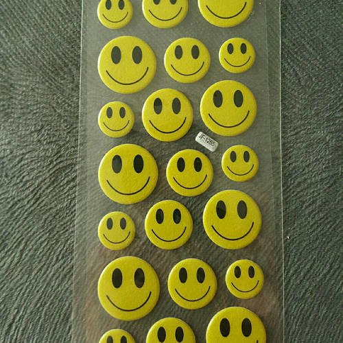 24 autocollants 3 taille sticker smiley jaune métalisé brillant pour activités manuelles scrapbooking b9
