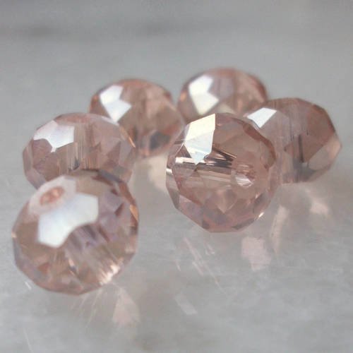 14 perles de bohème rose claire 8x6mm en verre à facettes transparente b56