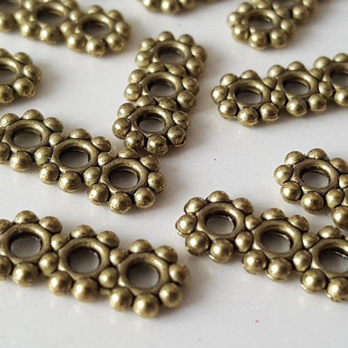 10 triple perles 15x6mm intercalaires connecteurs intermédiaires rond fleur breloque en métal bronzé pour collier bo bracelets 