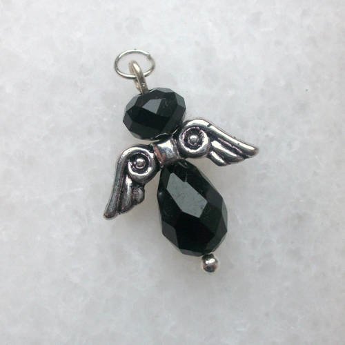 1 ange 1,8cm en ailes breloque et perles de bohème noire en verre à facettes transparente pour collier