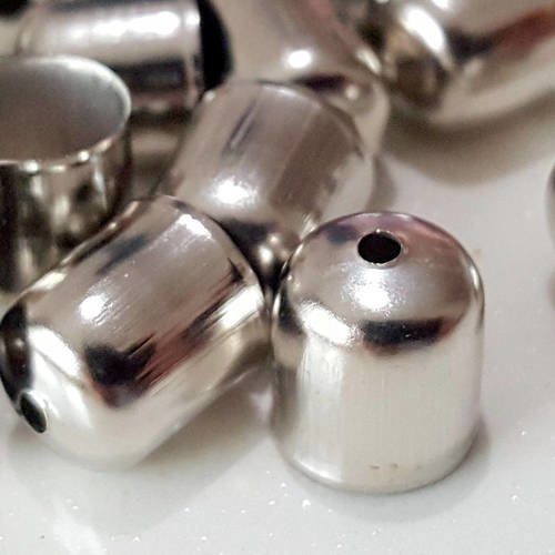6 embouts capsule cache noeud pour cordon collier ou pompon argenté 9x8mm a33