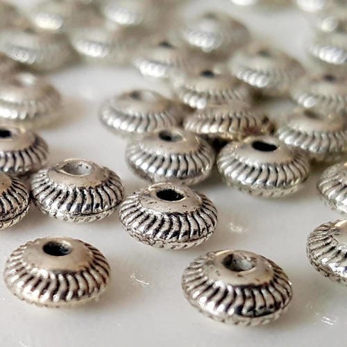 40 perles 5mm intercalaires connecteurs intermédiaires rond en métal argenté