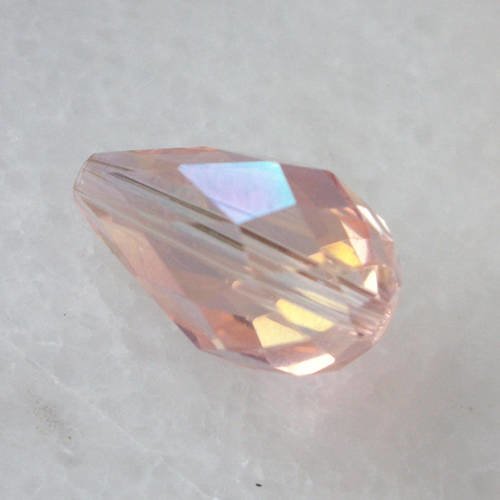 1 perle de bohème grandes goutte rose claire ab 16x10mm en verre à facettes transparente 