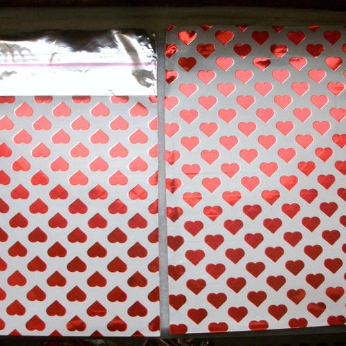 6 emballages pochettes cadeaux 10x10cm coeur rouge argenté métallisé sachets avec rabat à ruban adhésif c32
