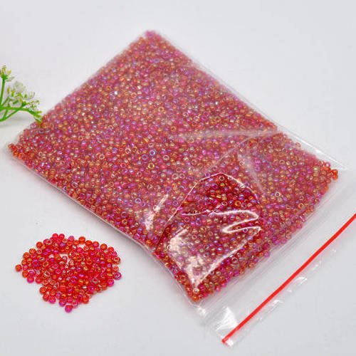 440 perles de rocailles 2mm rouge irisé transparent perles en verre pour shamballa collier boucles  10 grammes b65