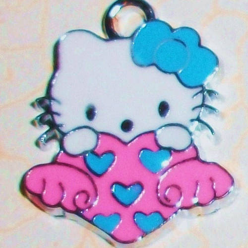 1 Pendentif Chat Nuage Bleu Rose Noeud x16mm Email En Metal Argente Emaille Un Grand Marche