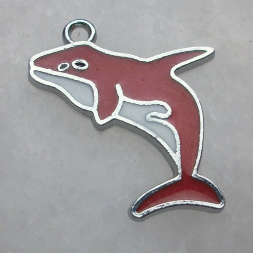 1 pendentif breloque orque rouge 27x22mm métal argenté émaillé animal a26