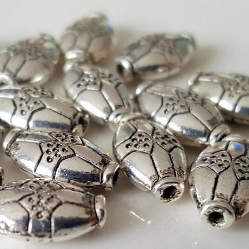 7 perles galets olive ovale 10mm intercalaires connecteurs intermédiaires en métal argenté 
