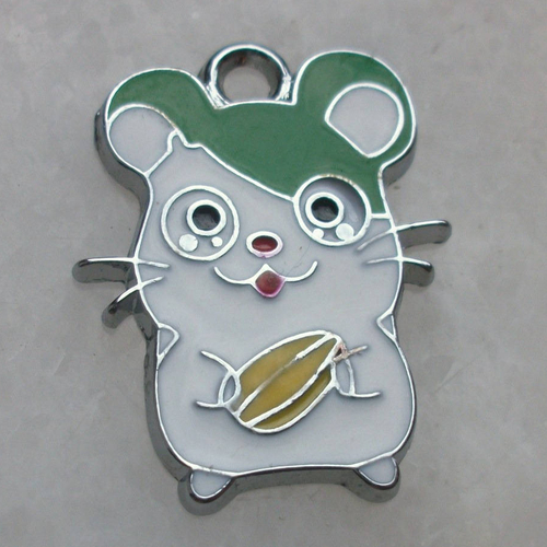 1 pendentif breloque souris vert et blanc avec maïs en métal argenté émaillé animal a26