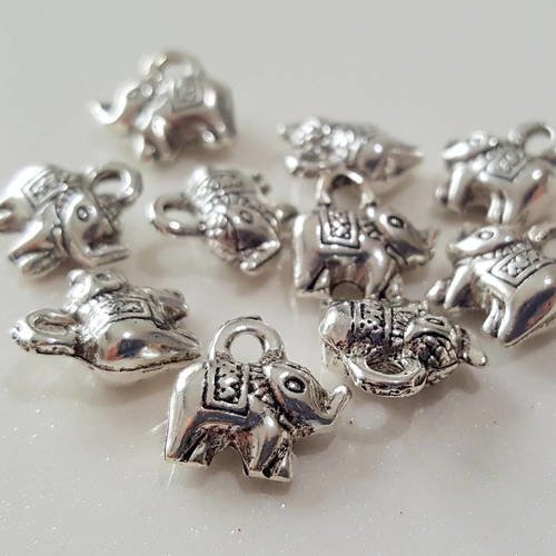 6 pendentifs perles breloque éléphant en métal argenté 12mm 