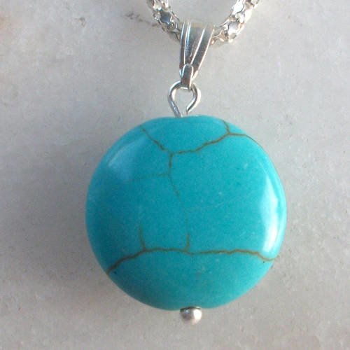 1 pendentif pierre turquoise en forme de pièce 18mm pierre naturelle a37