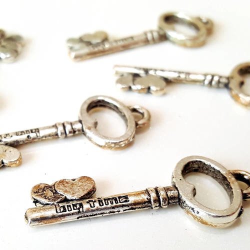 3 pendentif perle breloque pendentif clefs en métal argenté 41mm pour bracelet collier 