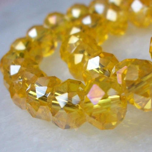 10 perles de bohème jaune ab 8x6mm 8mm en verre à facettes transparente b56