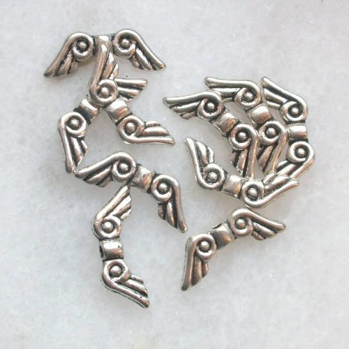 4 intercalaire breloque ailes ange en métal argenté argent tibétain 16x5mm 
