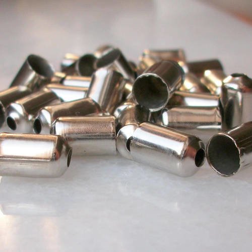 10 embouts capsule cache noeud pour cordon collier porte clé ou pompon argenté 10x6mm a33