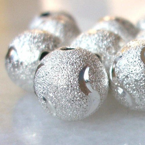 5 perles boule à micro facettes en métal argenté ciselé 10mm pour bijoux  a27