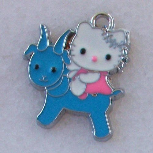 1 pendentif chat rose avec étoile capricorne bleu 28x23mm signe du zodiaque email en métal argenté émaillé 