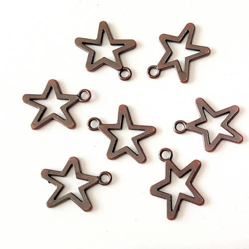 5 pendentifs étoile en métal cuivré 28mm 