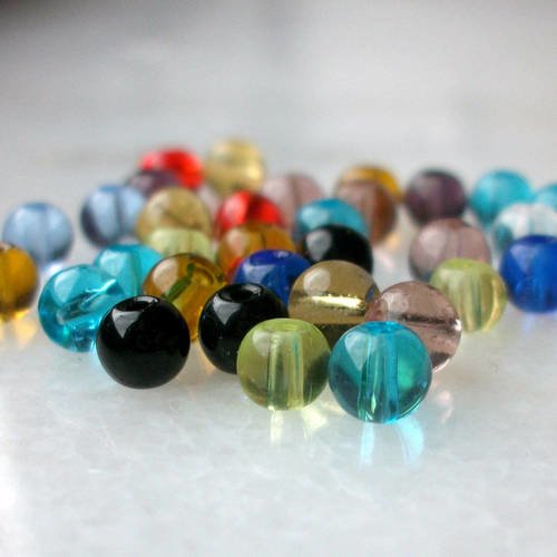 10 perles rondes en verre multicolores transparentes diamètre entre 4mm et 5mm a45