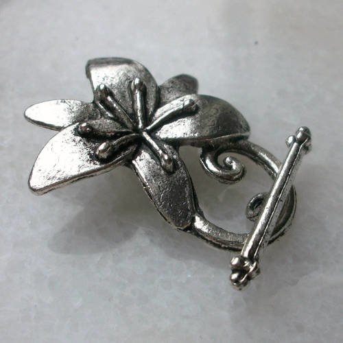 Set fermoir toggles métal argenté décor motif fleuri  30mm   a29