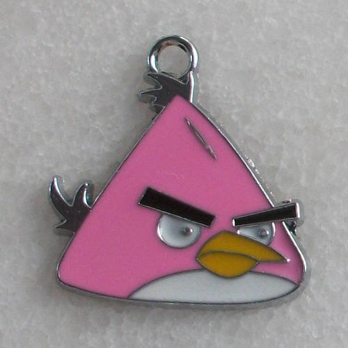 1 pendentif angry bird triangle méchant rose 25mm email en métal argenté émaillé a26