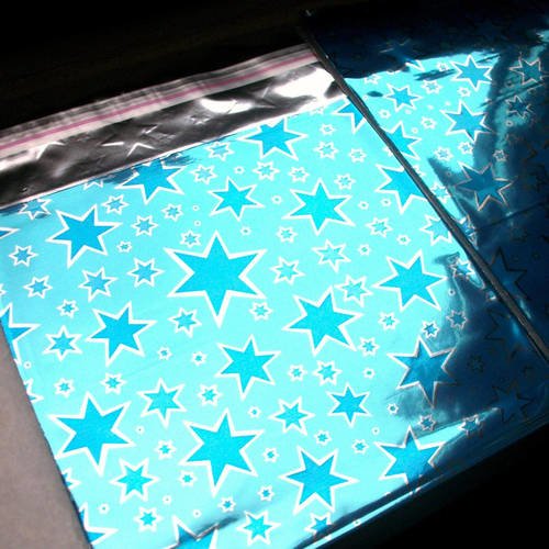 6 emballages pochettes cadeaux 10x10cm étoile bleu argenté métallisé sachets avec rabat à ruban adhésif c32