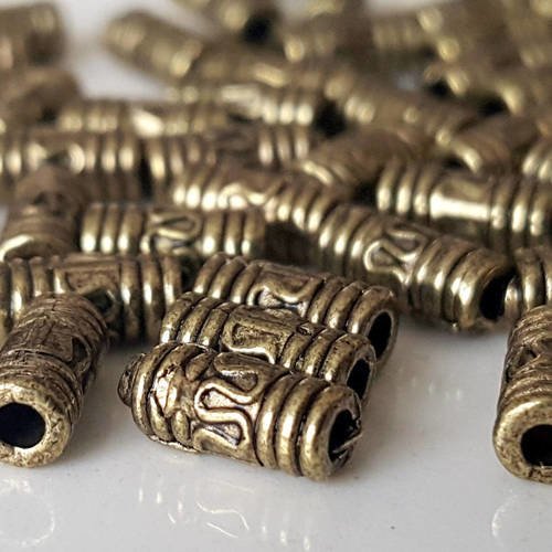 25 entretoises tube 3x7mm avec motifs incrustés en métal bronzé 