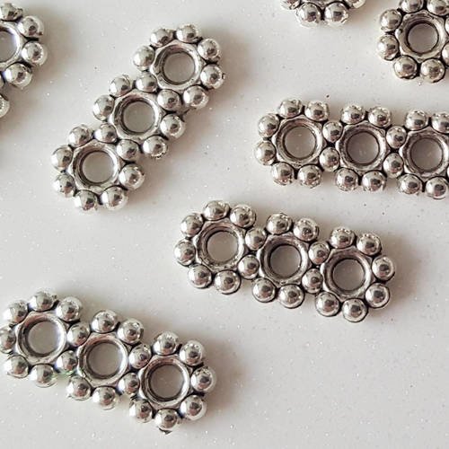 10 triple perles 15x6mm intercalaires connecteurs intermédiaires rond fleur breloque en métal argenté pour collier bo bracelets 