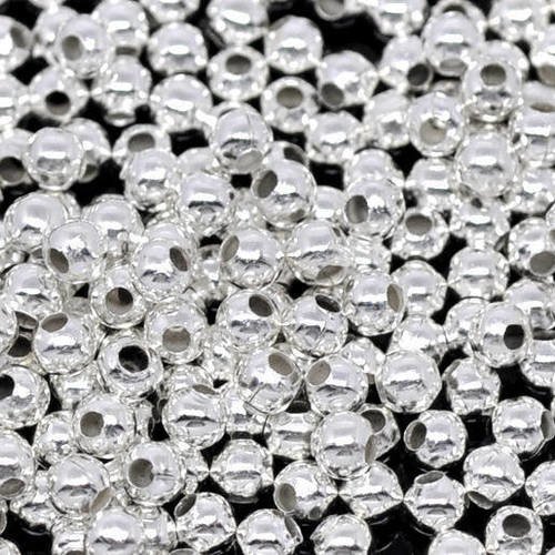 100 perles boule en métal argenté 3mm pour bijoux décoration a27
