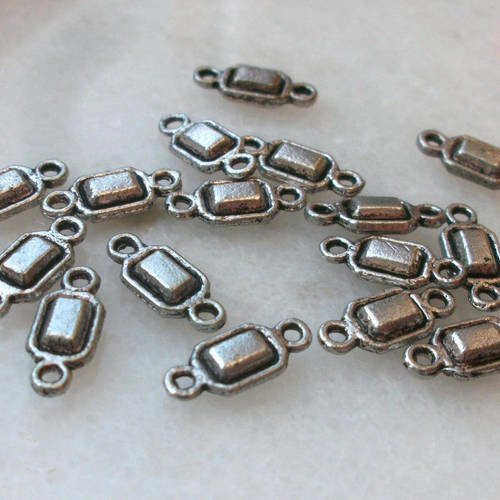 Lot 5 perles intermédiaires rectangle en métal argenté 12mm  a29