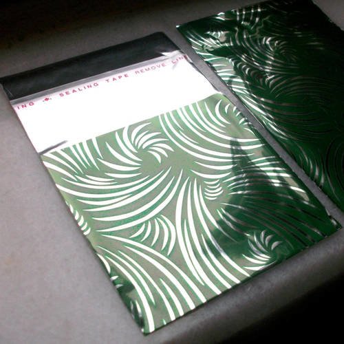 10 emballages pochettes cadeaux métalisé vert 6,7x6,5cm sachets avec avec rabat à ruban adhésif 