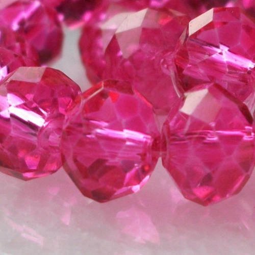14 perles de bohème rose bonbon ab 8x6mm en verre à facettes transparente b56