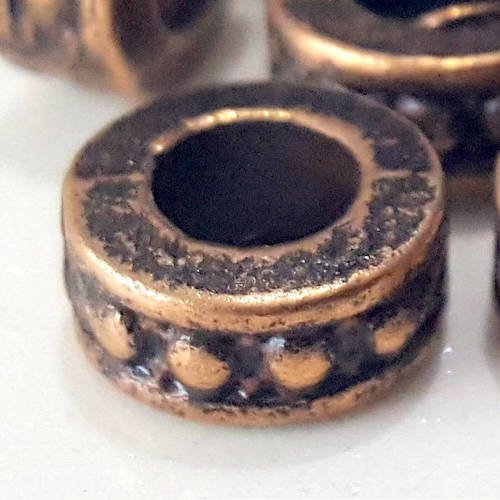 4 entretoise ronde forme anneau rondelle avec motifs incrustés, anneaux en métal cuivré 9mm 