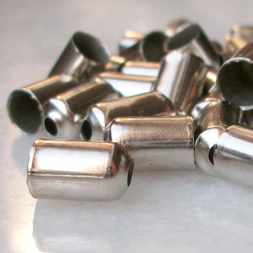 50 capsule cache noeud embouts pour cordon collier porte clé ou pompon argenté 10x6mm a33