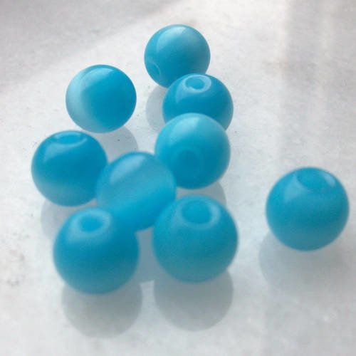 6 perles rondes percés 8mm bleu claire perle en verre oeil de chat a45