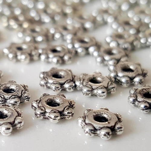 100 perles 5mm intercalaires connecteurs intermédiaires rond en métal argenté