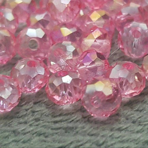 10 perles couleur rose 6x5mm de bohème en verre à facettes transparente 6mm b56