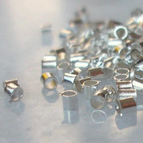 100 perles tubes à écraser 1,5x1,3mm en métal argenté  a27