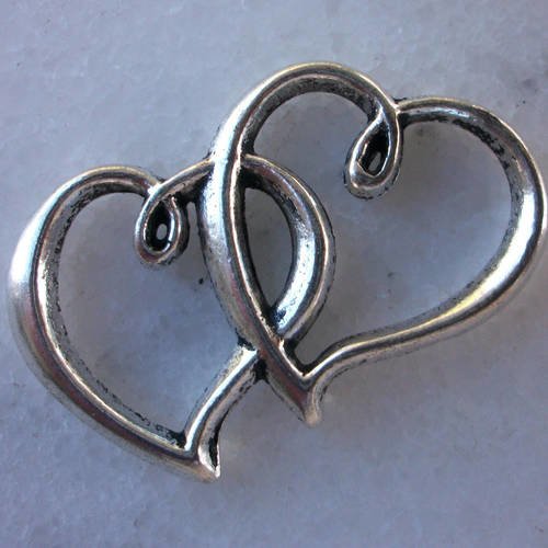 1 coeur intercalaire connecteurs breloque en métal argenté 32mm pour collier bracelets a29
