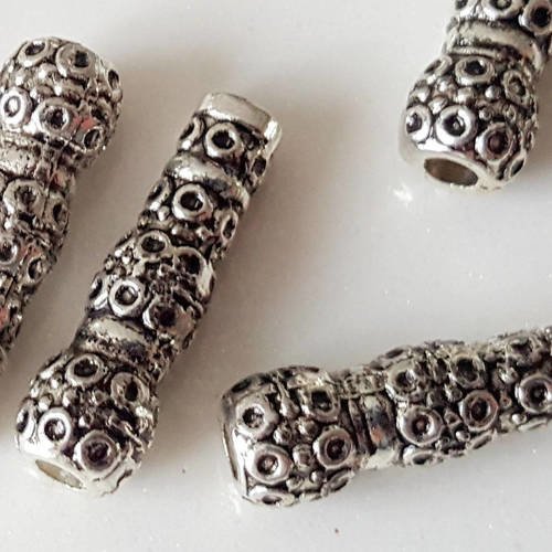 4 perles intermédiaire cylindre cône en métal argenté 22x7mm pour pompon collier bo 