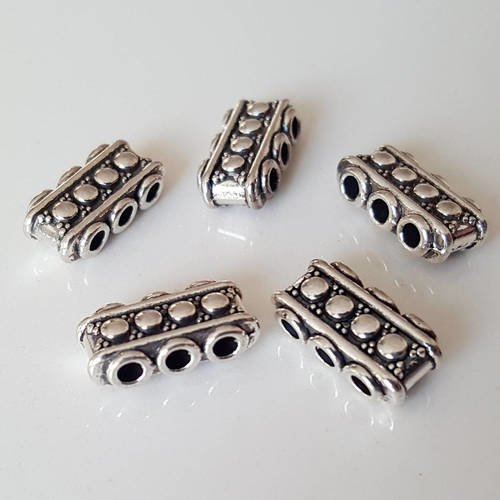 4 perles 15x7mm intercalaires connecteurs intermédiaires rectangle 3 trou breloque en métal argenté pour collier bo bracelets  a29