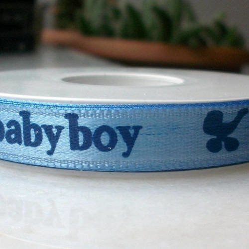 1 mètre de ruban satin largeur 10mm bleu de motif baby boy poussette vendu au mètre b49