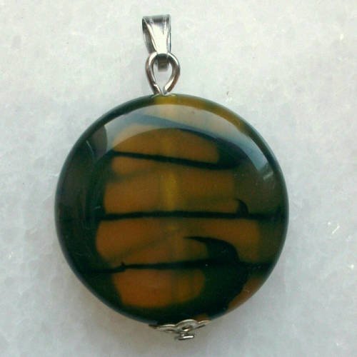 1 pendentif pierre fine agate vert noir 22mm gemme pierre naturelle semi précieuse